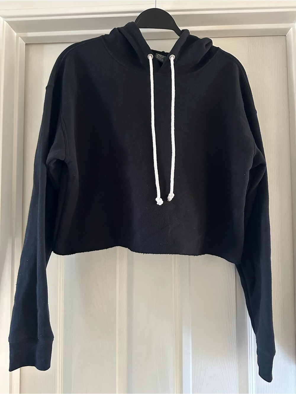wild fable Black Cropped Hoodie with White Drawstrings